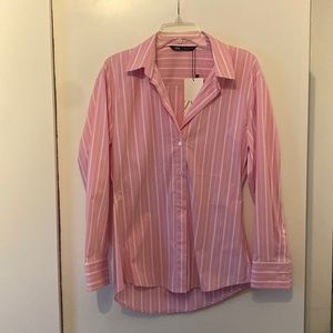 Zara fitted pink and white blouse, size L, NWT, never worn.